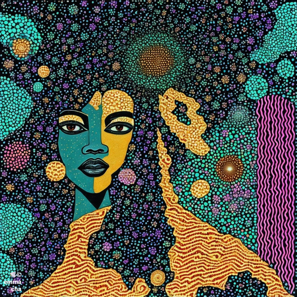 Abstract Artwork of Woman Against Cosmic Backdrop