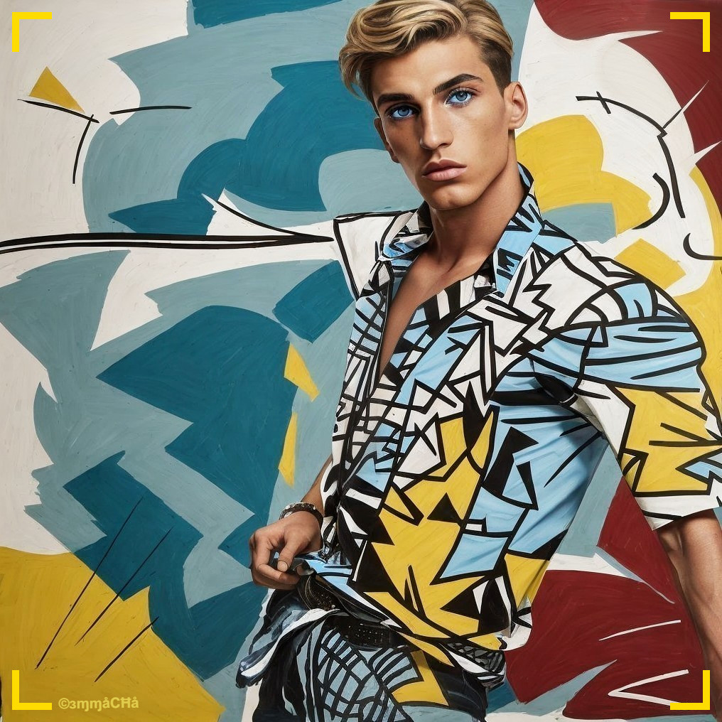 Portrait of a model in geometric-patterned shirt