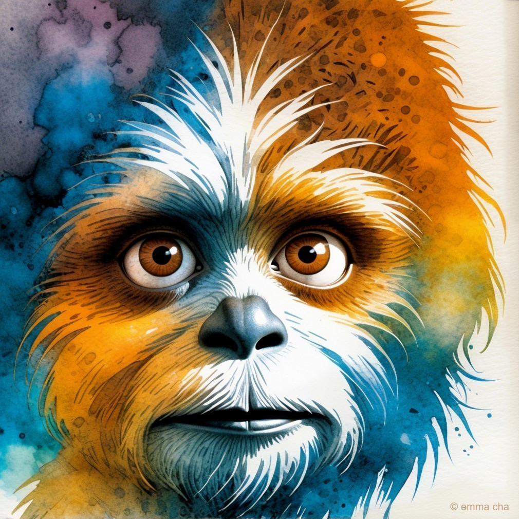 Colorful Illustration of Whimsical Creature with Fur