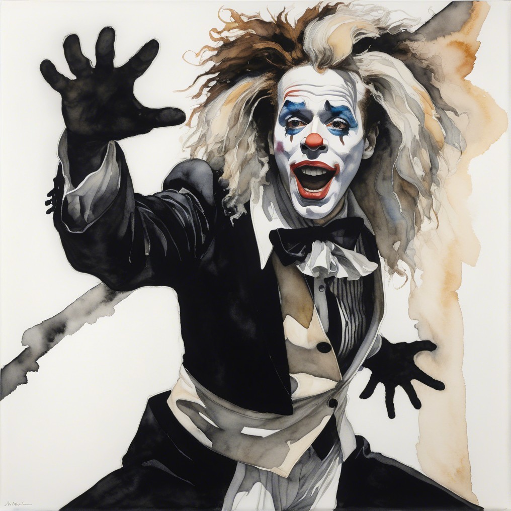 Colorful Clown in Tuxedo with Dramatic Pose