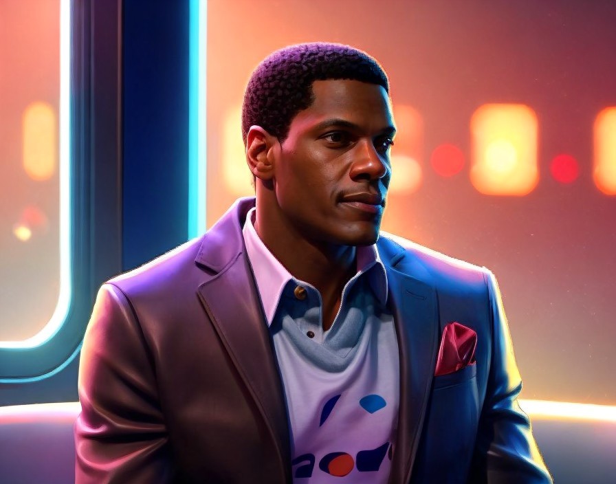 Well-Dressed Man Against Vibrant Illuminated Backdrop