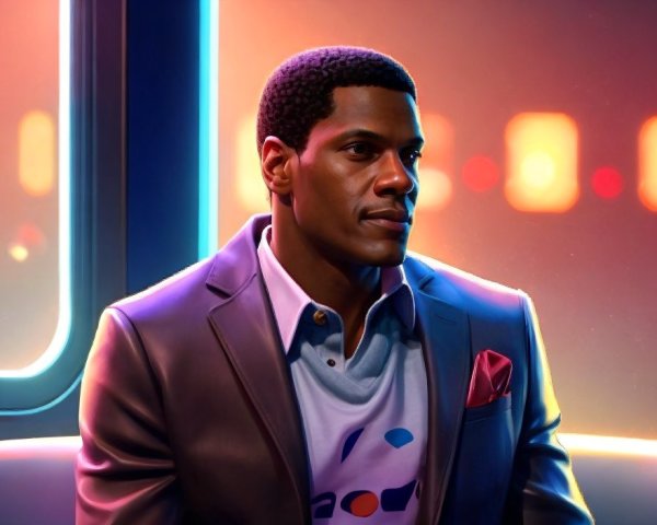 Well-Dressed Man Against Vibrant Illuminated Backdrop