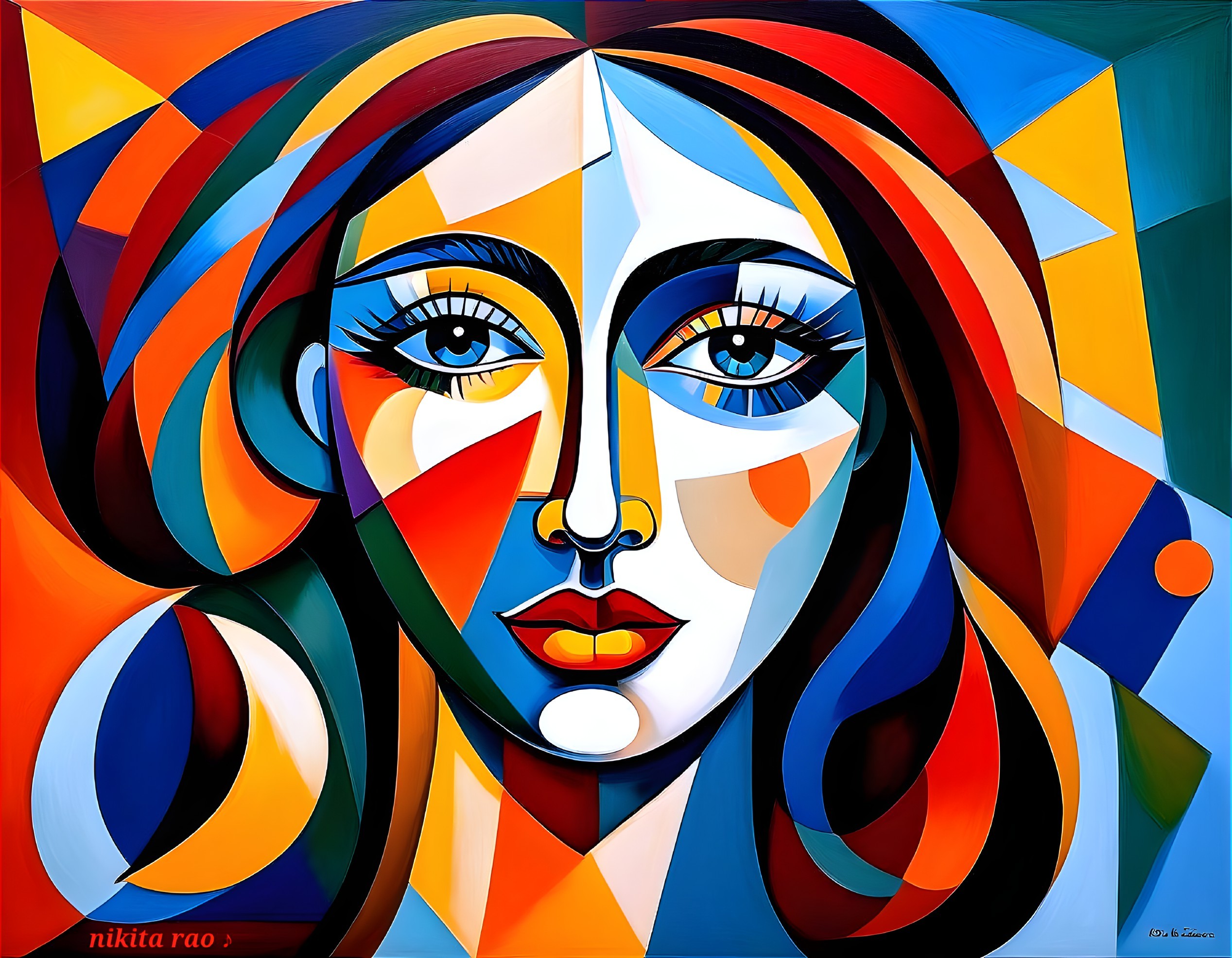 Abstract Portrait of a Woman with Geometric Shapes
