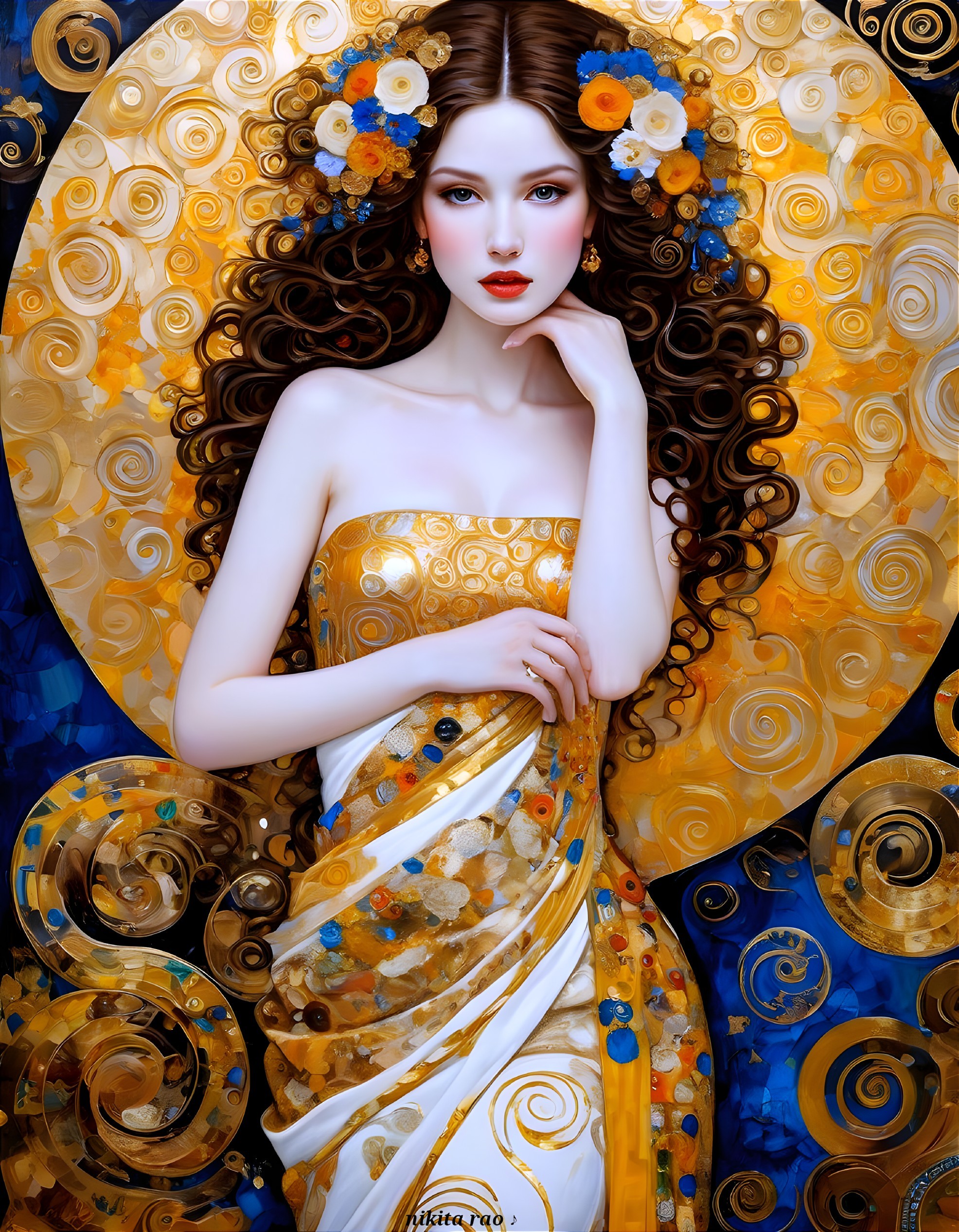 Woman in Gown Surrounded by Flowers and Dreamy Colors