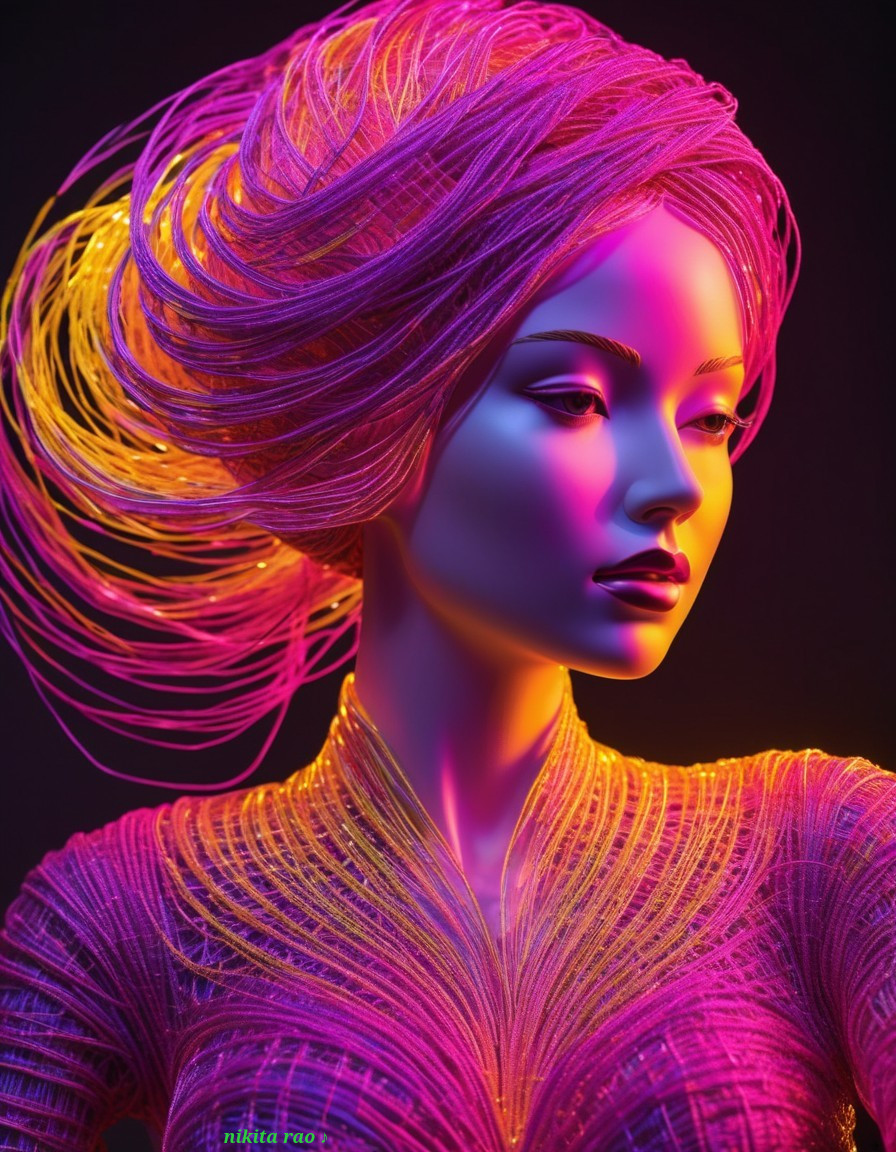 Futuristic Mannequin with Vibrant Hair and Ethereal Design