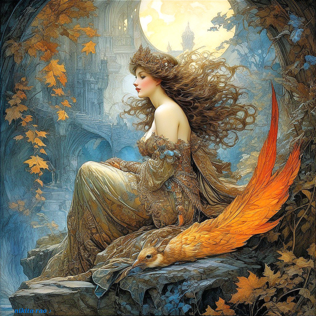 Graceful Woman in Mystical Autumn Landscape