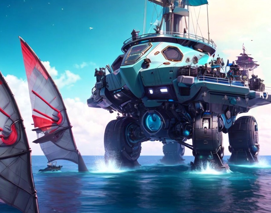 Futuristic Sailing Vessel with Mechanized Design