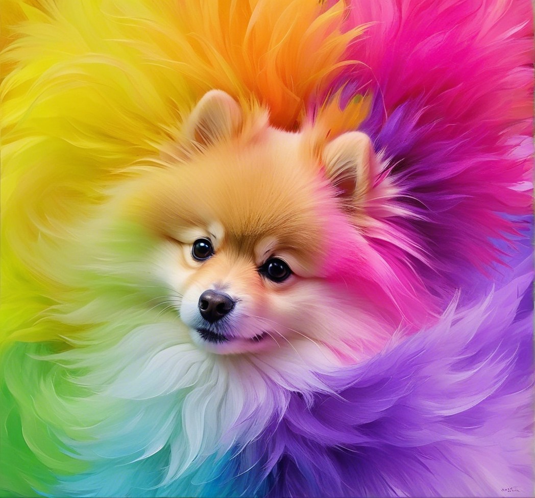 Colorful Digital Artwork of Fluffy Pomeranian Dog