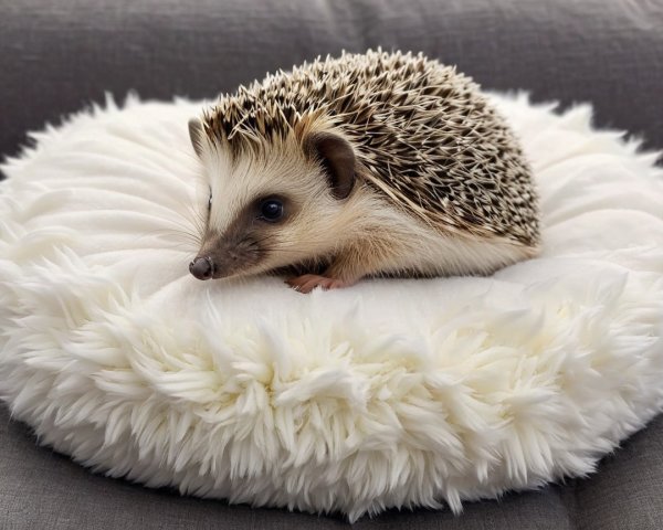 Hedgehog Resting on a Fluffy White Pillow