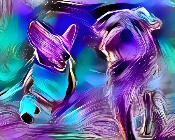Stylized Dogs in Vibrant Colors and Abstract Design