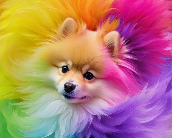 Colorful Digital Artwork of Fluffy Pomeranian Dog