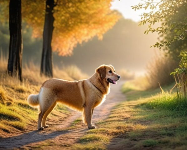 Golden Retriever on a Serene Autumn Path