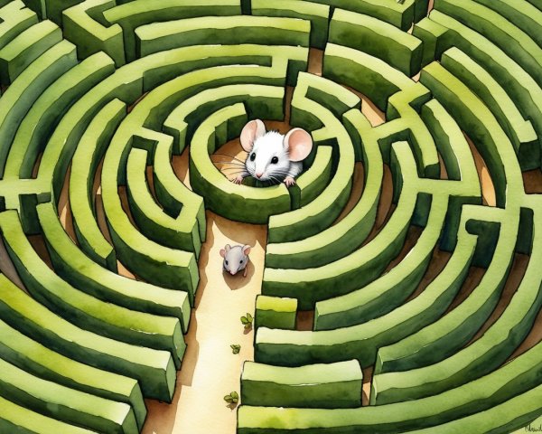 Vibrant Maze with Curious Mice in Whimsical Style