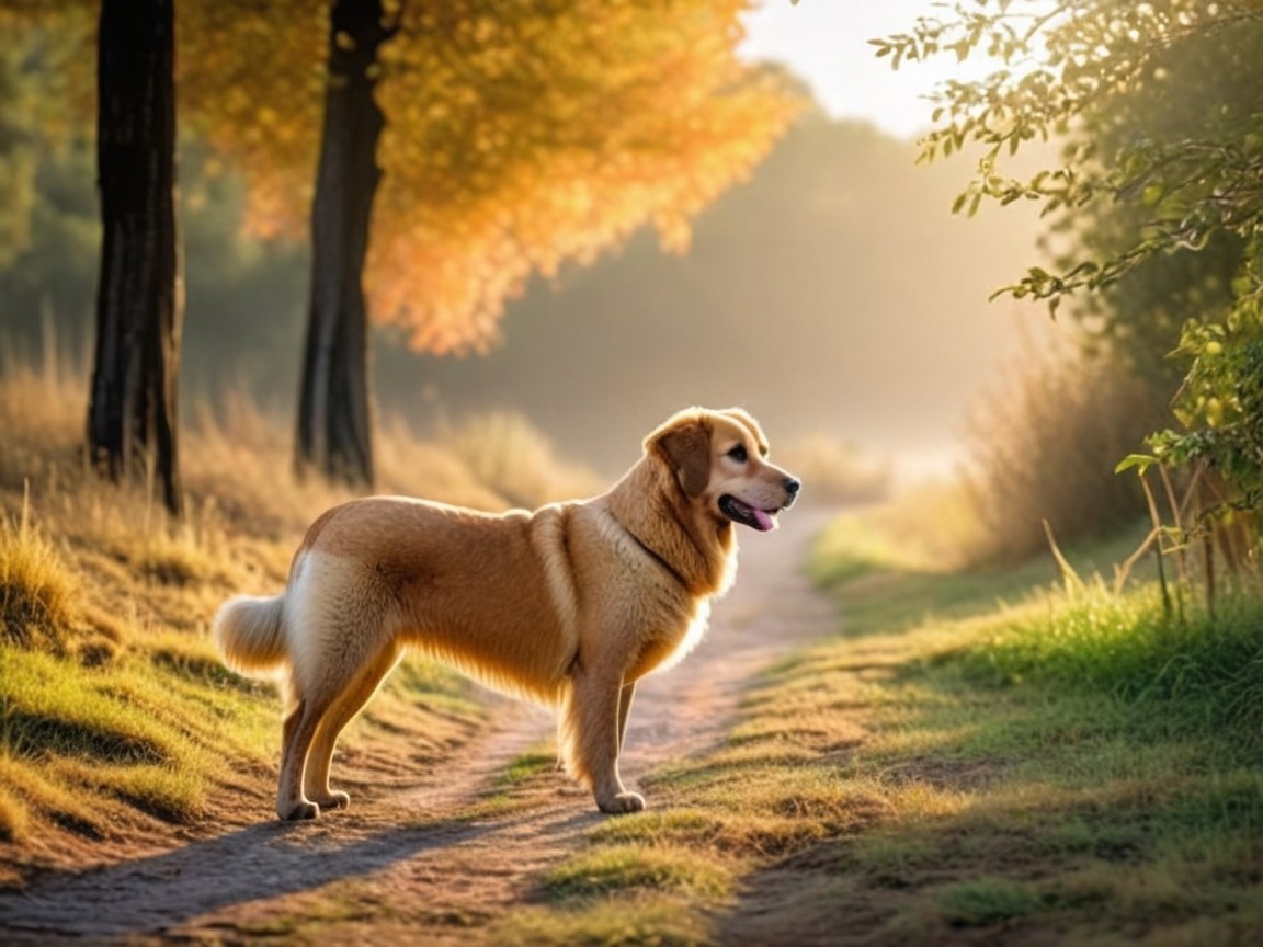 Golden Retriever on a Serene Autumn Path