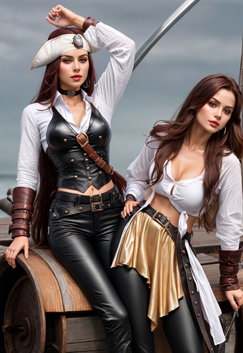 Pirate-Themed Fashion on a Ship with Nautical Backdrop