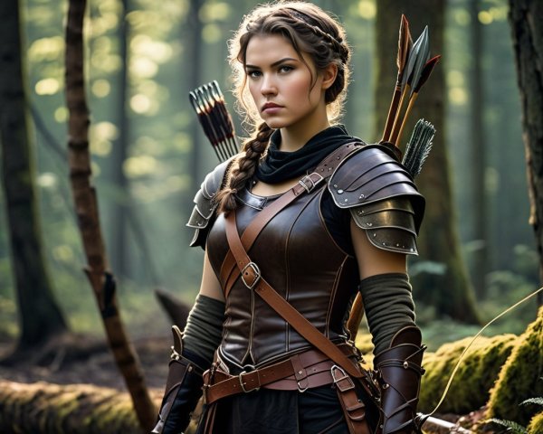 Fierce Warrior in Lush Forest Setting with Armor
