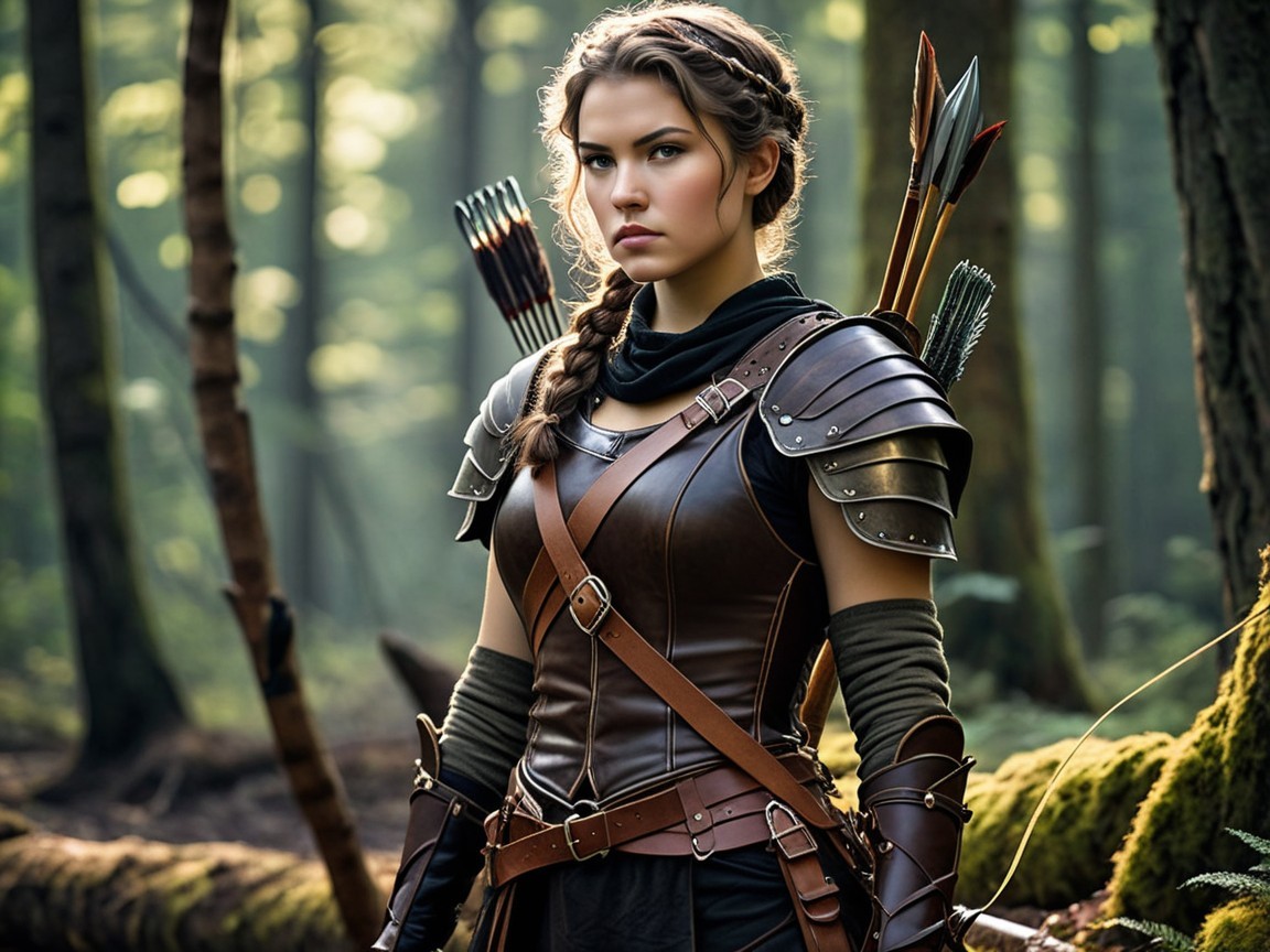 Fierce Warrior in Lush Forest Setting with Armor