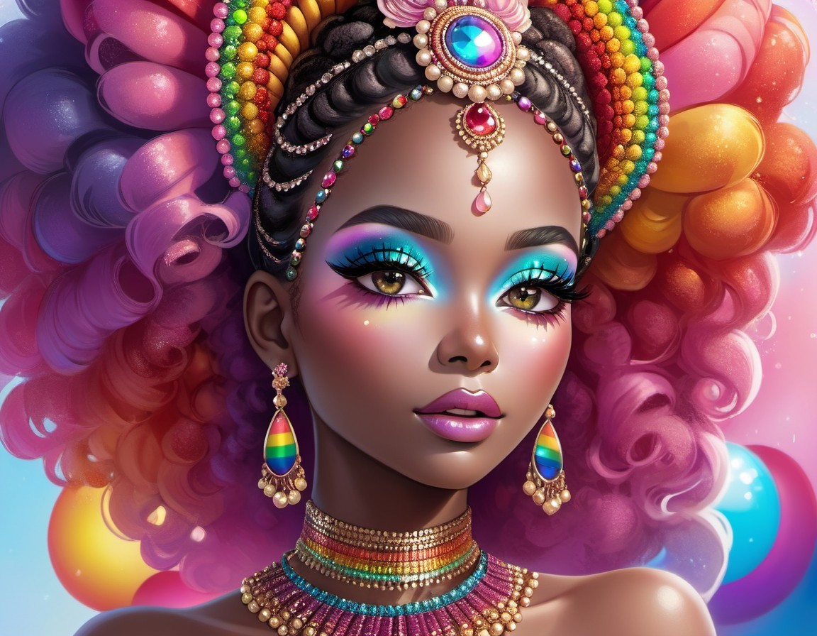 Colorful Hair and Jewelry Woman Illustration