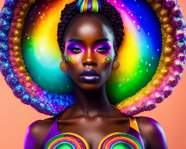 Colorful Makeup Woman in Cosmic Halo Portrait