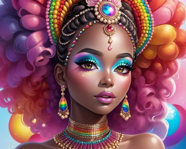 Colorful Hair and Jewelry Woman Illustration
