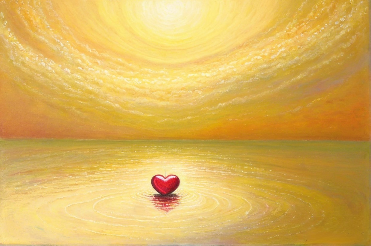 Serene Landscape with Heart Reflection in Water