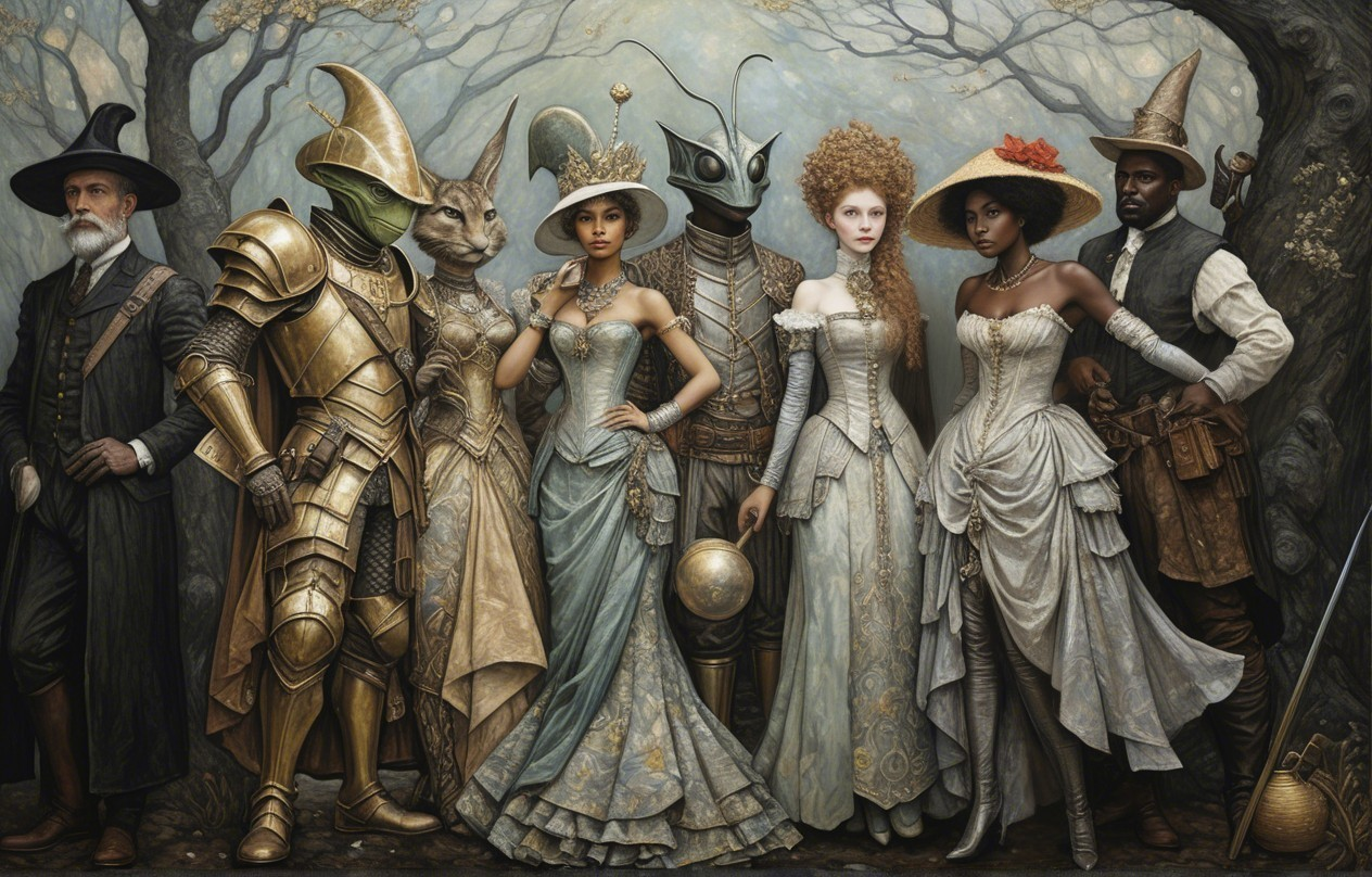 Fantastically Dressed Characters in a Mystical Forest
