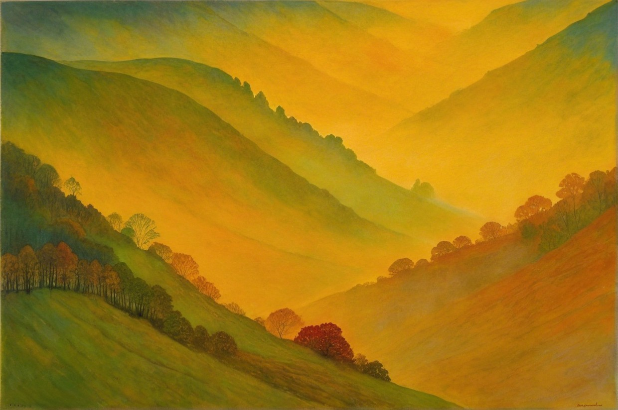 Serene Landscape of Rolling Hills in Autumn Colors