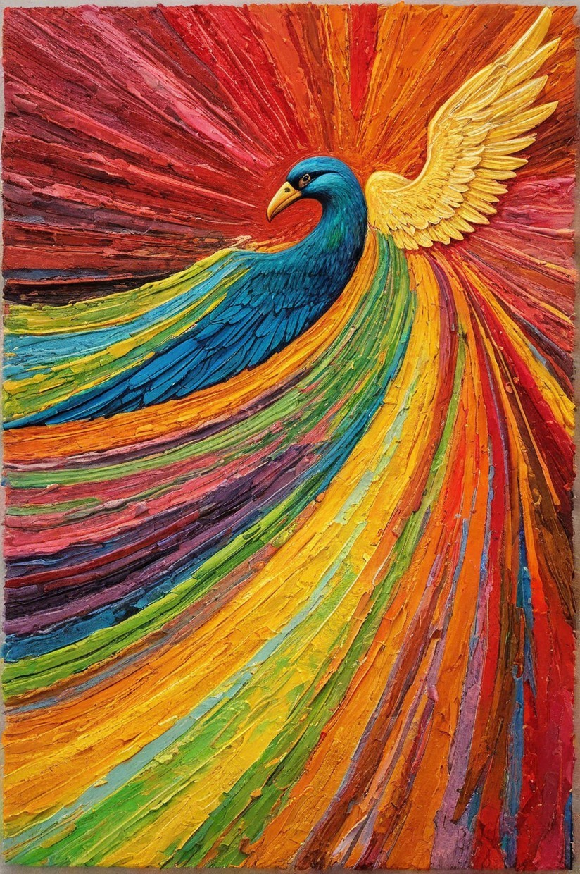 Majestic Bird with Blue Body and Golden Wing Artwork