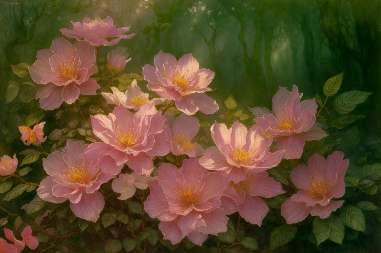 Vibrant Pink Flowers Surrounded by Green Foliage