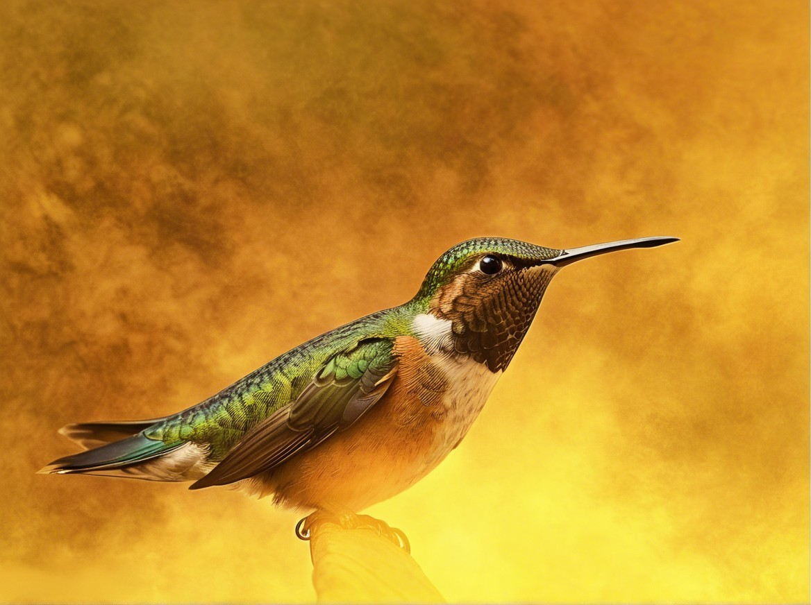 Iridescent Hummingbird Perched in Golden Background