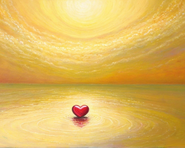 Serene Landscape with Heart Reflection in Water