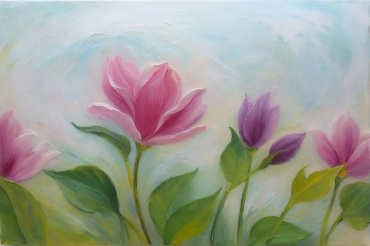 Soft Painting of Pink and Purple Flowers in Bloom