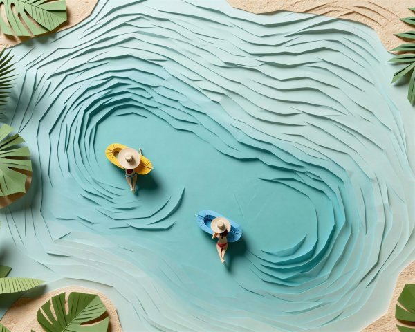 Intricate Paper Art Scene of Miniature Figures on Water
