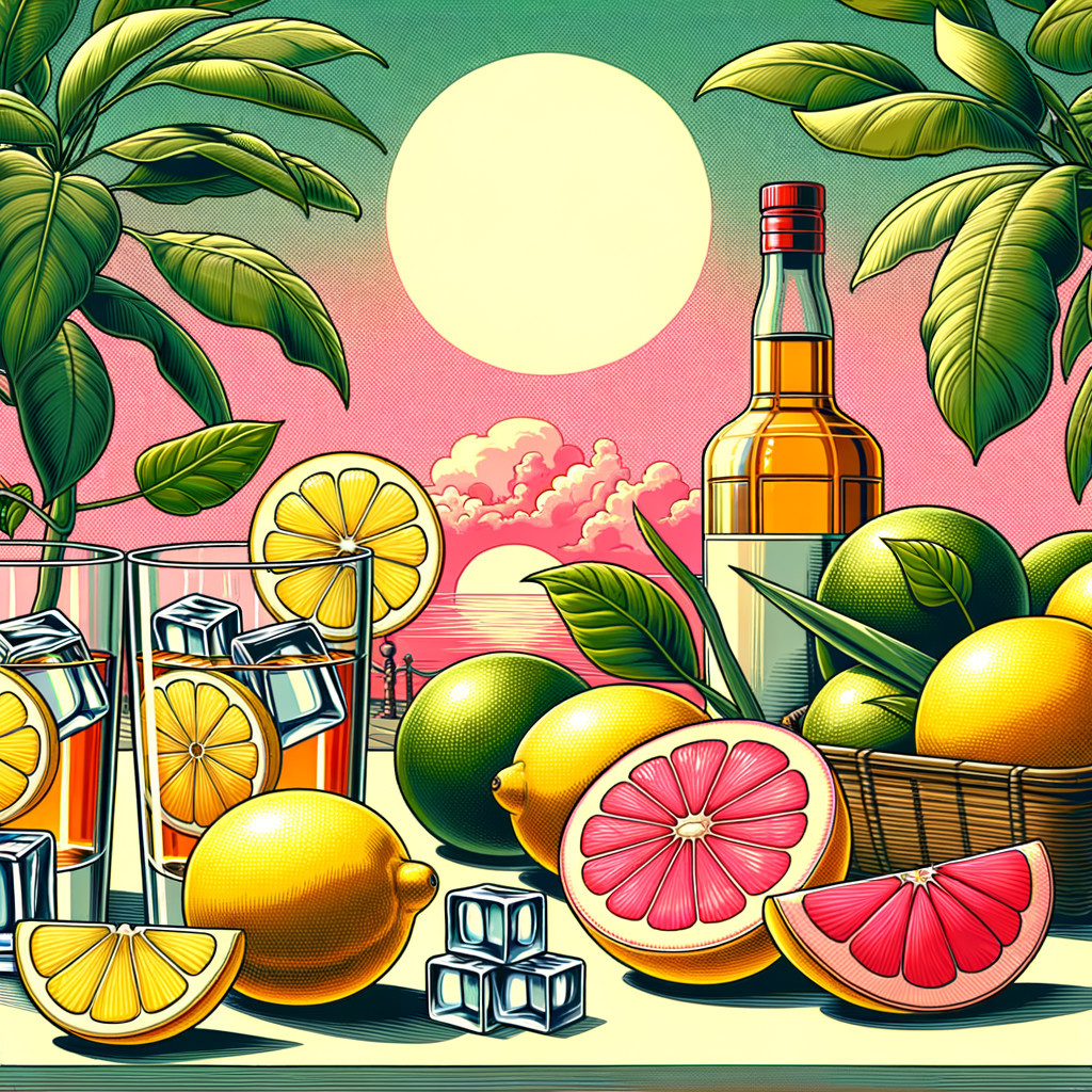 Vibrant Summer Scene with Fresh Citrus Fruits and Drinks