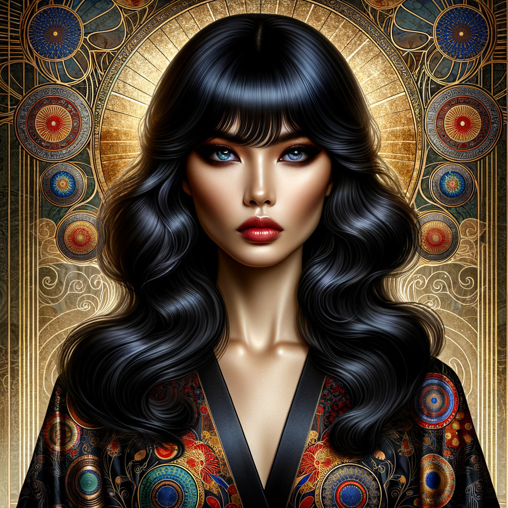 Elegant Woman in Ornate Robe with Striking Features