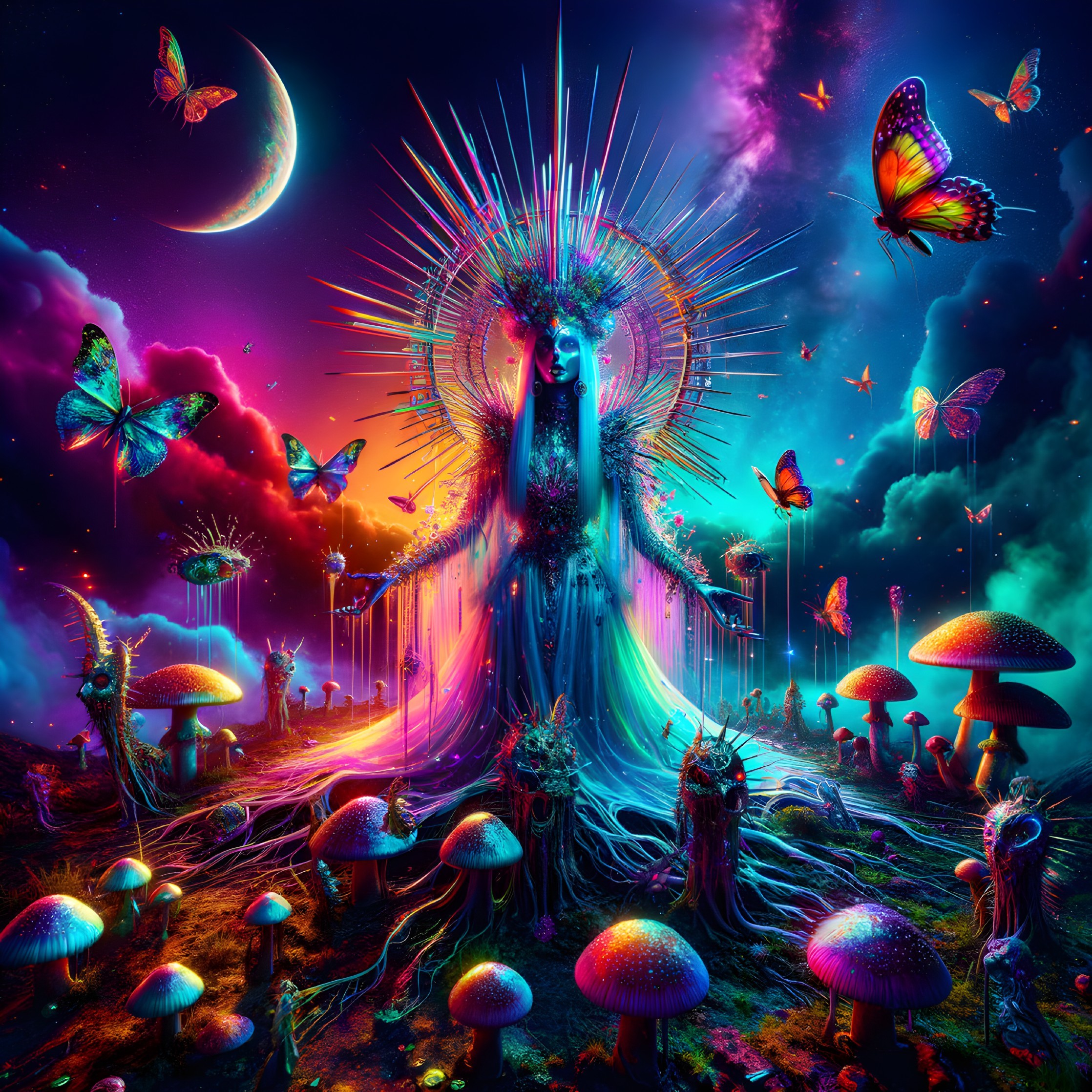 Mystical Figure in a Cosmic, Enchanted Landscape