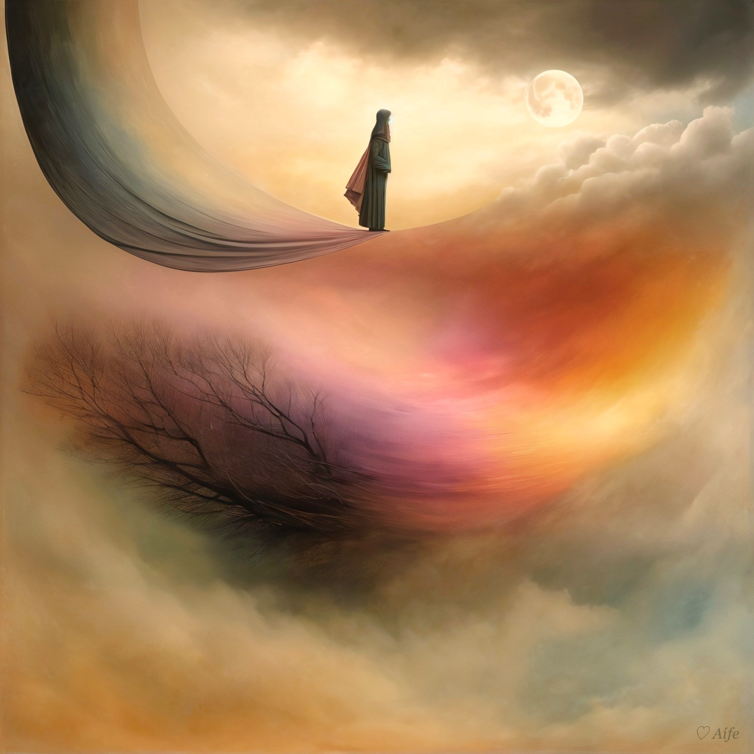 Solitary Figure in a Surreal Colorful Landscape