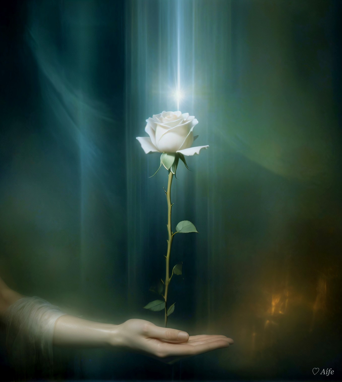 Delicate White Rose in Ethereal Glow with Serene Background