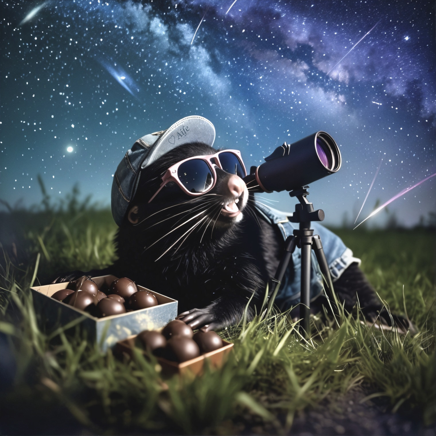 Playful Creature Stargazing in a Grassy Field