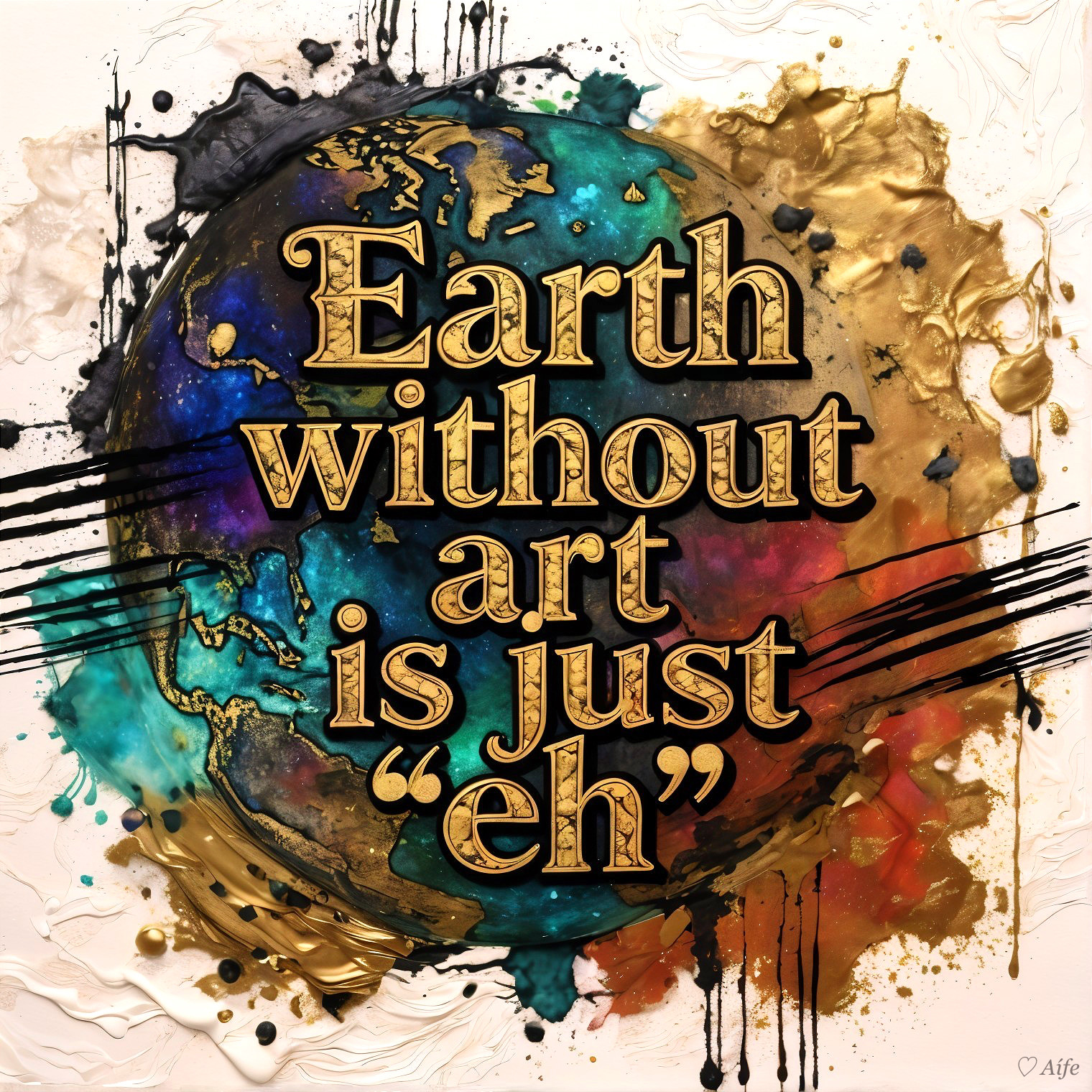 Vibrant Globe Artwork with Colorful Swirls and Text