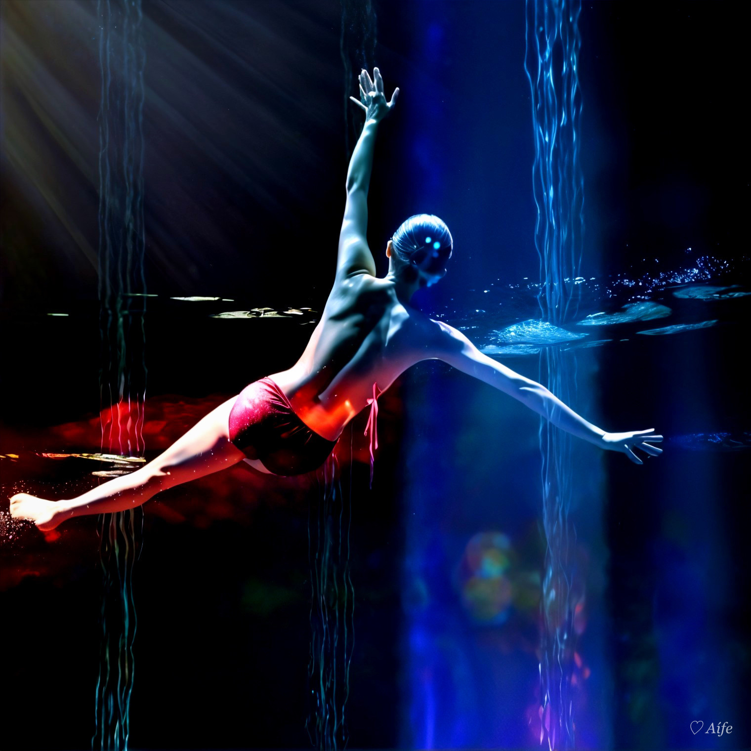 Swimmer Gliding Through Serene Deep Blue Water
