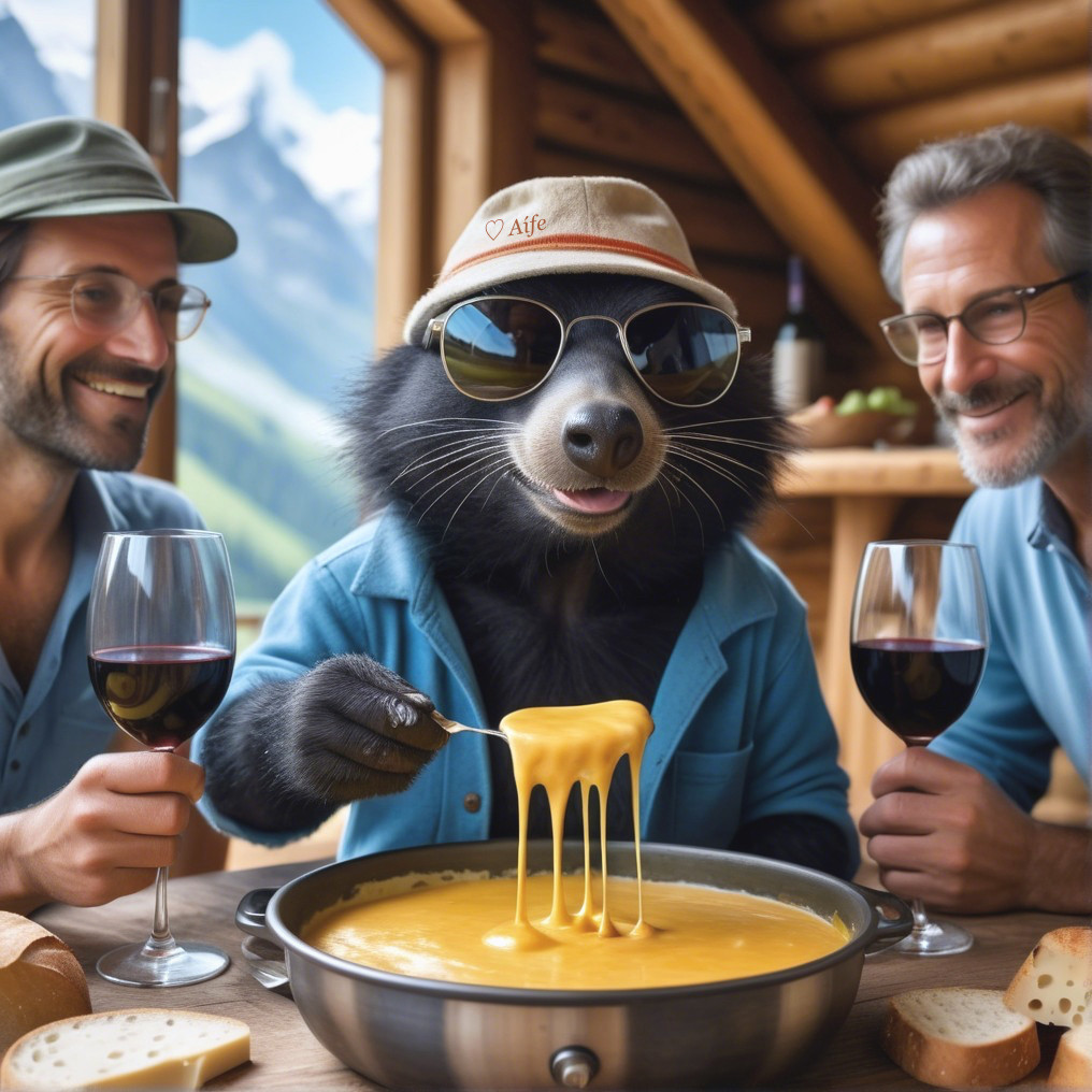 Cozy Cabin Scene with Raccoon and Friends Celebrating