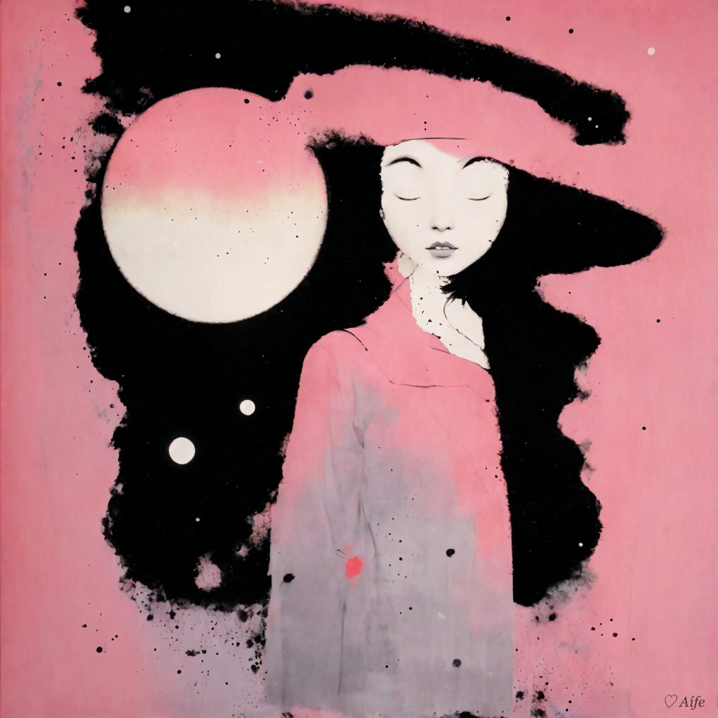 Whimsical Serene Figure in Dreamy Pink Artwork