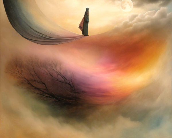 Solitary Figure in a Surreal Colorful Landscape