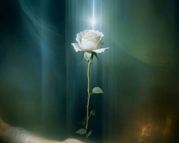 Delicate White Rose in Ethereal Glow with Serene Background