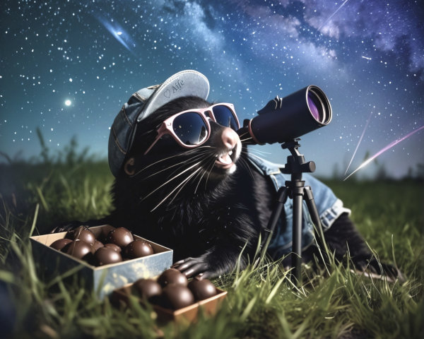 Playful Creature Stargazing in a Grassy Field