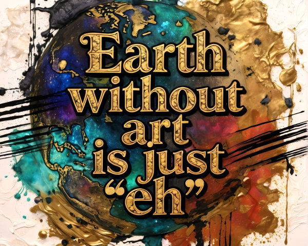 Vibrant Globe Artwork with Colorful Swirls and Text