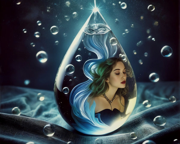 Surreal Teardrop Glass Pendant with Submerged Woman