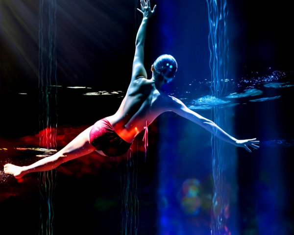 Swimmer Gliding Through Serene Deep Blue Water