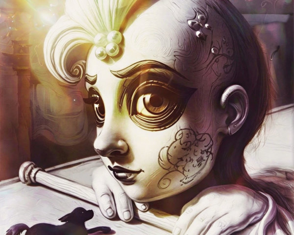 Whimsical Illustration of a Thoughtful Young Girl